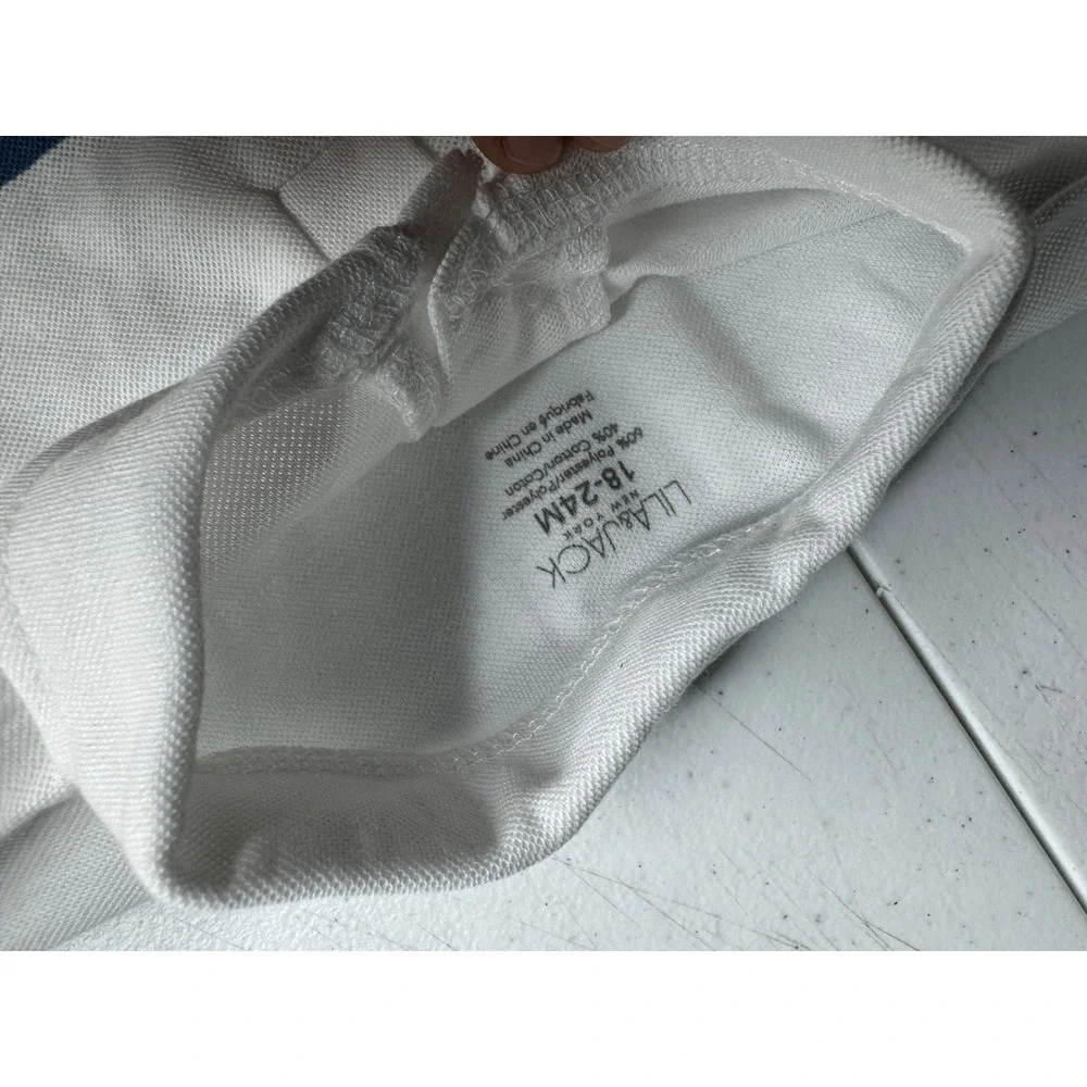 Lila & Jack Boys White Striped Long Sleeve Polo Shirt‎ 18-24M New